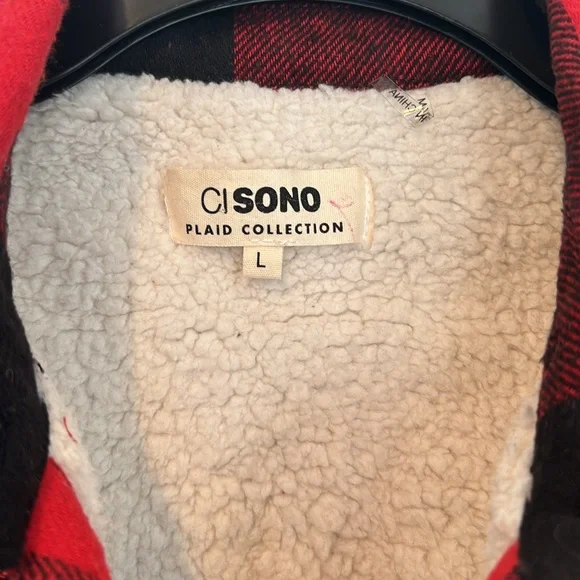 CI Sono Women’s Red and Black Plaid Fleece Lined Shirt Jacket - size Large - Picture 3 of 4